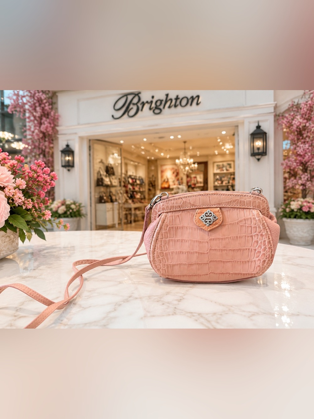 Brighton Anabella Shoulder Bag Blush Pink Croc-Embossed Crossbody Bag